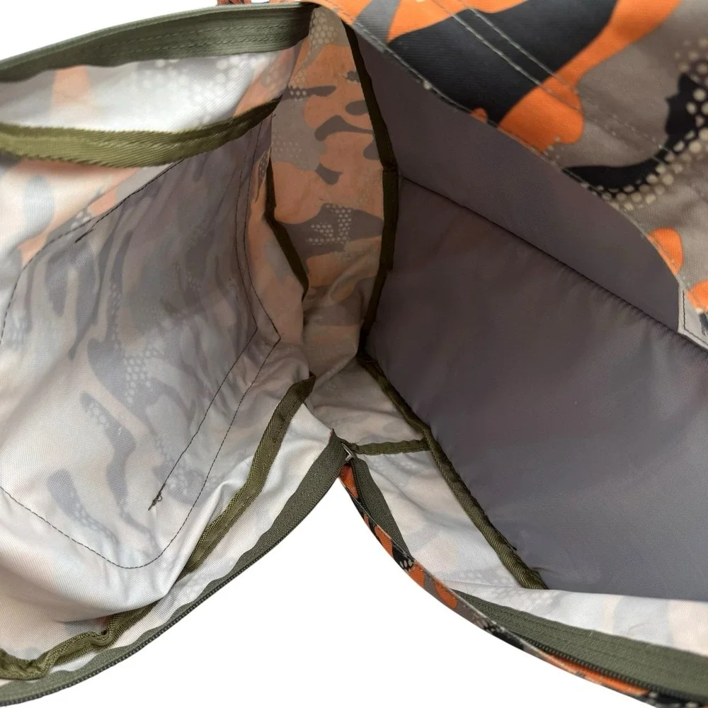 LL‎ Bean 90s Deluxe Backpack Orange Camo Reflective Outdoors School Vintage EUC